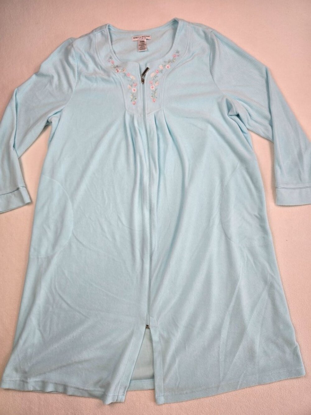 Rebecca Malone Lounge XL Blue Long Sleeve Nightgown Full Zip Embroidered